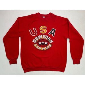 VINTAGE Jerzees New York Fun Wear Sweatshirt Men Small Red 80s 90s USA
